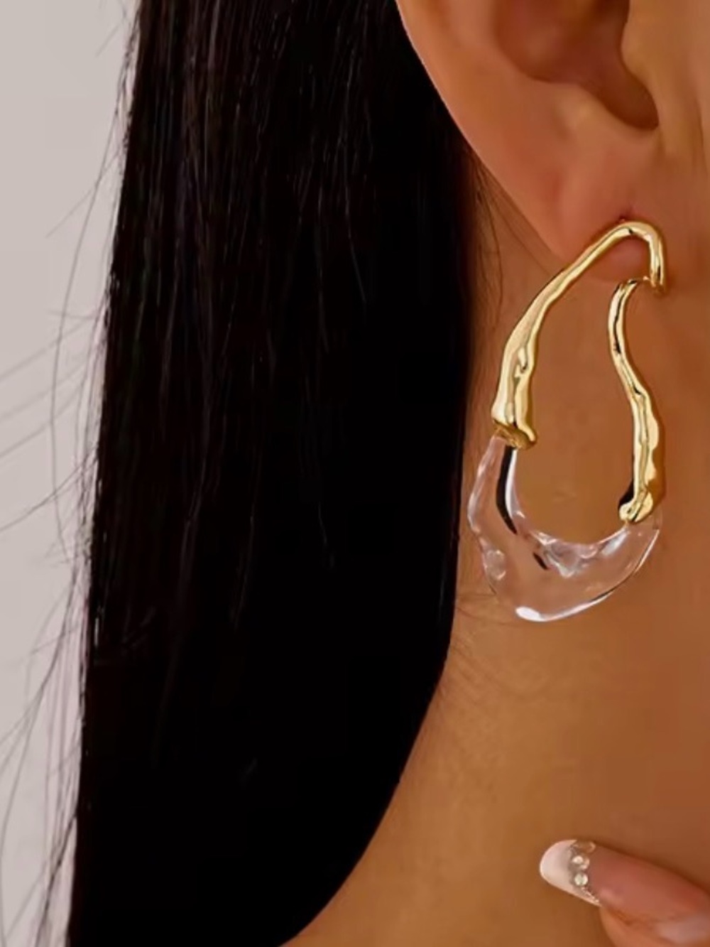 Gold and Clear Teardrop Statement Earrings - Women Jewelry - Picture 2 of 4
